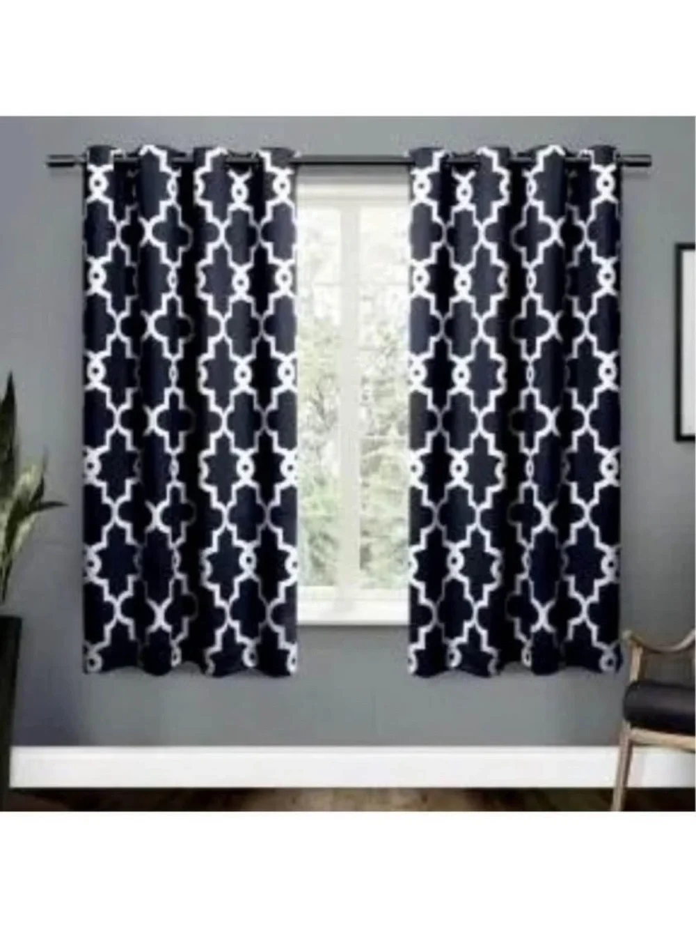 Black & White Boho Bohemian Morocan Panel Curtains Set of 2 Geometric Curtains